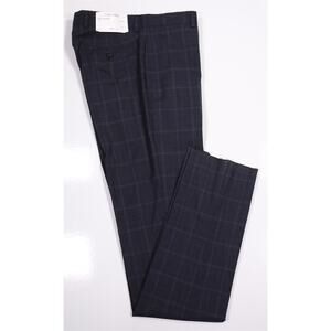 Calvin Klein Gray Blue Windowpane Plaid Flat Front Wool Dress Pants 32 New!